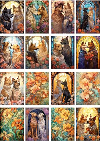 Decoupage Paper Pack (35 Sheets 6"x8") Adorable Dogs in Love in Big Cities and Cute Villages FLONZ Vintage Illustration Pictures Cards for Decoupage, Craft and Scrapbooking in Kuwait