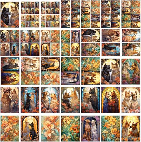 Decoupage Paper Pack (35 Sheets 6"x8") Adorable Dogs in Love in Big Cities and Cute Villages FLONZ Vintage Illustration Pictures Cards for Decoupage, Craft and Scrapbooking in Kuwait