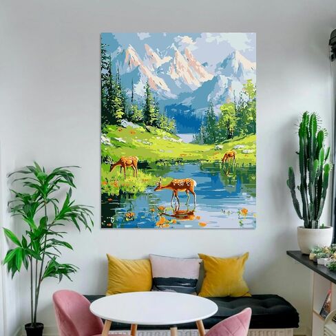 Fotasmua Landscape Paint by Numbers Kit for Adults Beginner, Cabin Adult Paint by Number Kits On Canvas, Country Cottage Acrylic Oil Paint by Number Kits Art and Craft for Home Wall Decor 16x20 Inch in Saudi Arabia