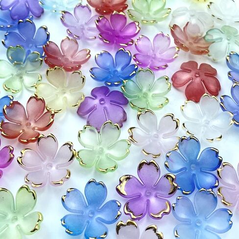 120pcs Acrylic Flower Beads Gradient Spacer Flower Beads Cherry Blossom Gold-Plated Colorful Flower Bead End Caps for Jewelry Making Bracelet Necklace Earrings(Mixed Color) in Kuwait