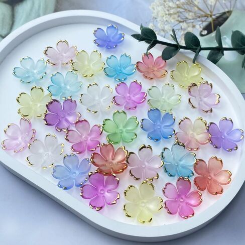 120pcs Acrylic Flower Beads Gradient Spacer Flower Beads Cherry Blossom Gold-Plated Colorful Flower Bead End Caps for Jewelry Making Bracelet Necklace Earrings(Mixed Color) in Kuwait