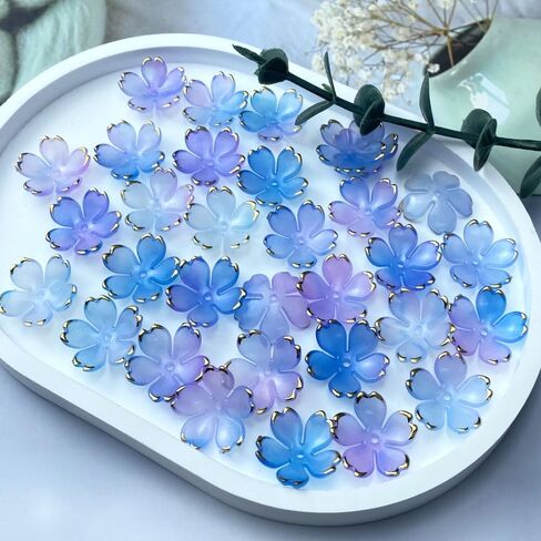 120pcs Acrylic Flower Beads Gradient Spacer Flower Beads Cherry Blossom Gold-Plated Colorful Flower Bead End Caps for Jewelry Making Bracelet Necklace Earrings(Mixed Color) in Kuwait