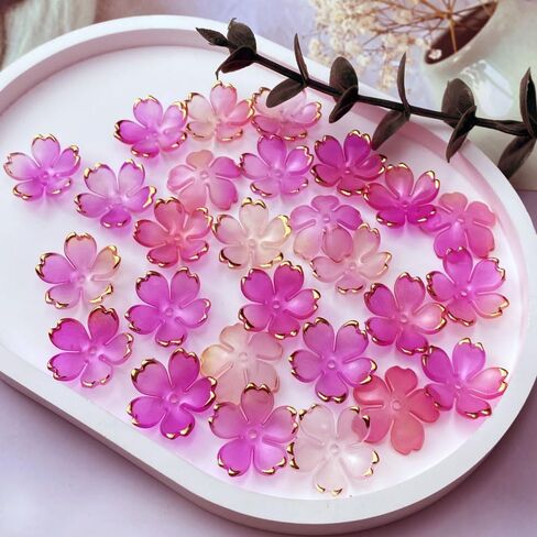 120pcs Acrylic Flower Beads Gradient Spacer Flower Beads Cherry Blossom Gold-Plated Colorful Flower Bead End Caps for Jewelry Making Bracelet Necklace Earrings(Mixed Color) in Kuwait