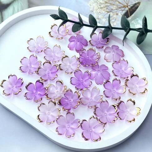 120pcs Acrylic Flower Beads Gradient Spacer Flower Beads Cherry Blossom Gold-Plated Colorful Flower Bead End Caps for Jewelry Making Bracelet Necklace Earrings(Mixed Color) in Kuwait