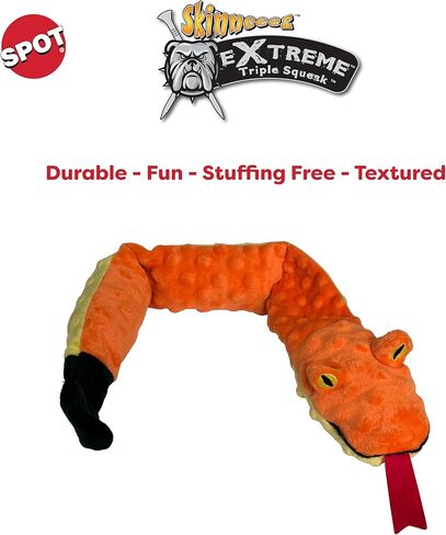 SPOT Skinneeez Extreme Triple Squeak Snake - Durable, Stuffing-Free Dog Toy with Rip-Stop Mesh & 3 Jumbo Squeakers, Built for Aggressive Chewers - Perfect for Medium to Large Dogs & Puppies, 25 inch in Saudi Arabia