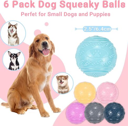 6Pcs Squeaky Dog Balls, Dog Toys Balls for Training, Tough Ball Toys for Dogs, Fit with Dog Ball Launcher, High Bouncy Dog Ball for Interactive Playing, Puppy Pet Chew Balls Teething Balls 2.5in in Kuwait