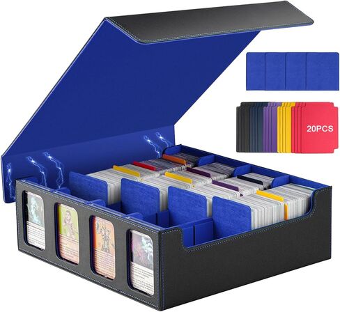 TiMOVO MTG Deck Box for 3000+ Trading Cards, Trading Card Storage Box with 20 Colorful Dividers & 4 Card Supporters, 4 Rows Commander Deck Box for Magic Game Cards, YuGiOh, TCG,Sport Cards, Black Blue in Saudi Arabia