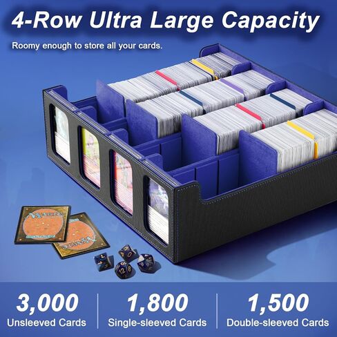 TiMOVO MTG Deck Box for 3000+ Trading Cards, Trading Card Storage Box with 20 Colorful Dividers & 4 Card Supporters, 4 Rows Commander Deck Box for Magic Game Cards, YuGiOh, TCG,Sport Cards, Black Blue in Saudi Arabia
