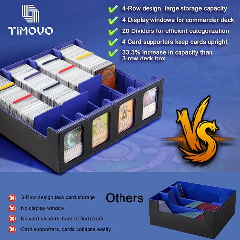 TiMOVO MTG Deck Box for 3000+ Trading Cards, Trading Card Storage Box with 20 Colorful Dividers & 4 Card Supporters, 4 Rows Commander Deck Box for Magic Game Cards, YuGiOh, TCG,Sport Cards, Black Blue in Saudi Arabia