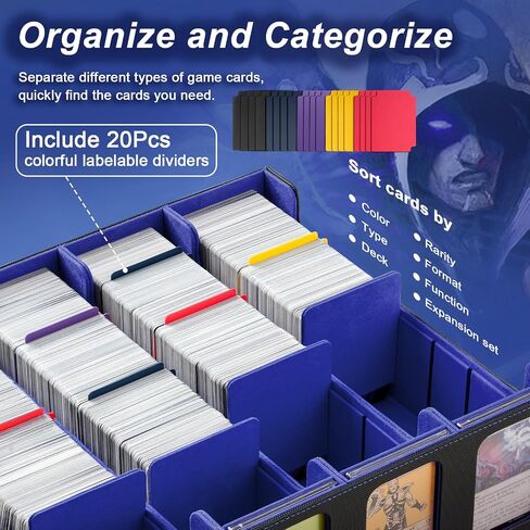 TiMOVO MTG Deck Box for 3000+ Trading Cards, Trading Card Storage Box with 20 Colorful Dividers & 4 Card Supporters, 4 Rows Commander Deck Box for Magic Game Cards, YuGiOh, TCG,Sport Cards, Black Blue in Saudi Arabia