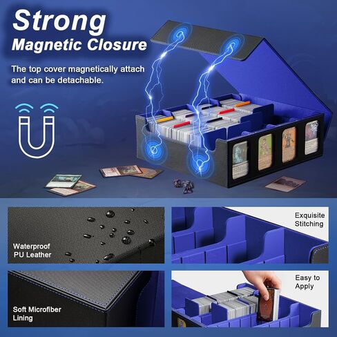 TiMOVO MTG Deck Box for 3000+ Trading Cards, Trading Card Storage Box with 20 Colorful Dividers & 4 Card Supporters, 4 Rows Commander Deck Box for Magic Game Cards, YuGiOh, TCG,Sport Cards, Black Blue in Saudi Arabia