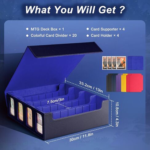 TiMOVO MTG Deck Box for 3000+ Trading Cards, Trading Card Storage Box with 20 Colorful Dividers & 4 Card Supporters, 4 Rows Commander Deck Box for Magic Game Cards, YuGiOh, TCG,Sport Cards, Black Blue in Saudi Arabia
