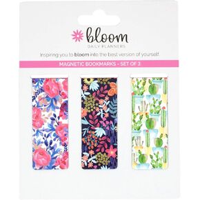 bloom daily planners 3-Pack Magnetic Bookmarks - Mini Snap-in Page Marker Clips for Planners, Books, Journals (2.5" x 1") - Botanical