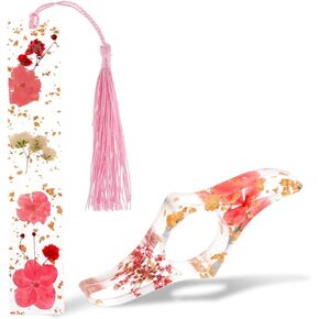 Dried Flower Resin Book Page Holder, 2 Pcs Floral Thumb Page Holder Press Flower Bookmark with Tassel Transparent Book Accessories for Reading Lovers Book Lovers Gifts Bookworm in Saudi Arabia