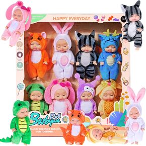 8 Pack Mini Baby Dolls - 4 inch Animal Theme Lifelike Baby Dolls for Girls
