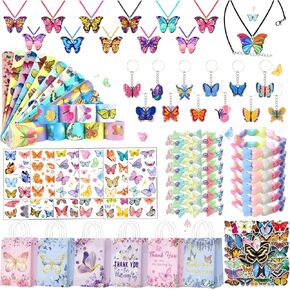 حفلات حفلة الفراشة 122pcs لوازم عيد ميلاد الفراشة مجموعة أعياد أعيادها مجموعة من الحفلات الخيالية الزخارف مفاتيح الأساور
