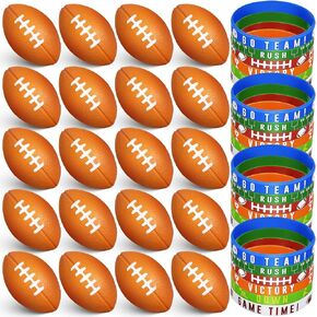 Sumind 24 Pcs Football Party Favors Include Mini Football Stress Balls and Sports Silicone Charm Bracelets Rugby Silicone Wristbands for Sports Themed Birthday Party Reward