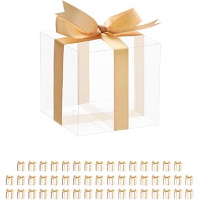 HAPPY POTATO 50 Pack Plastic Macaron Boxes for 6, PET Clear Favors Boxes with Ribbon, Clear Gift Boxes, 7"x2"x2" Candy Boxes Party Favors
