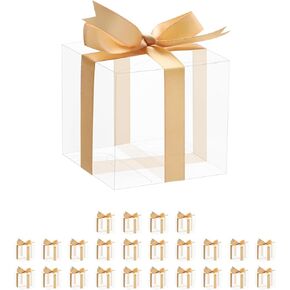 Happy Potato 50 Pack Pack Plastic Macaron Boxes for 6 ، Pet Clear Favors Boxs with Ribbon ، و Clear Hights ، و 7 "x2" x2 ".