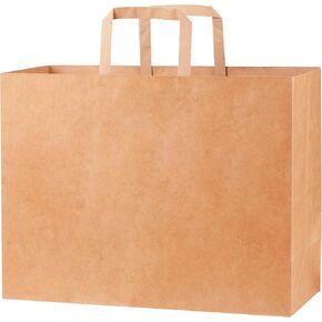 SUNCOLOR Brown Reusable Paper Bags with Handles - 50 Pack - 16x6x12 Inches - Large Shopping & Gift Bags - Kraft Construction