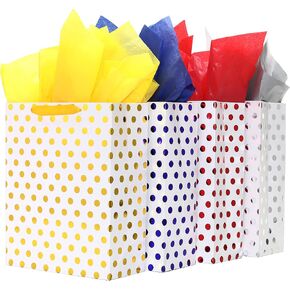 SUNCOLOR 4 Pack 13" Large Gift Bags With Tissue Paper for Christmas (Available in 9" and 16")