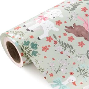 WRAPAHOLIC Reversible Easter Wrapping Paper - Mini Roll - 17 Inch X 33 Feet - Easter Bunny Design for Birthday, Baby Shower, Easter Gift Wrap
