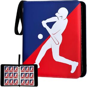 Durable Baseball Card Binder , Red/Blue 3Ring Baseball Binder for Collectors , 900 Cards Baseball Card Album with Sleeves , Epic Baseball Card Holder