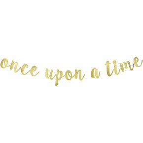 Once Upon A Time Gold Gliter Paper Banner for Baby Shower, Engagement, Bachelorette, Birthday, Wedding, Bridal Shower Party Decorations