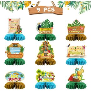 INNORU Hawaii Luau Table Honeycomb Centerpieces, Tropical Aloha Summer Party Table Honeycomb Beach Pool Hawaiian Birthday Wedding Retirement Party Table Decor Fiesta Favor Photo Booth Props 9 PCS