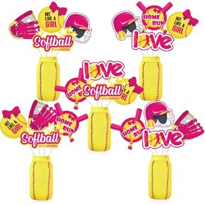 24 Pack Softball Centerpieces Sticks, Fast Pitch Table Decorations, Sport Girls Birthday Baby Shower Party Supplies