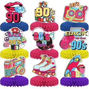 تسعينيات القرن الماضي زخارف الحفلات ، 9 PCS KSKSPE 90S المركزية للجداول قرص العسل المركزي 3D 90S