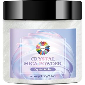 Crystal White Mica Powder for Epoxy Resin，Natural Shimmer Mica Powder Used for Coloring Resin Artwork, car Spray Paint, Candles, soap, Lip Gloss, Nail Polish(50g/1.7oz)