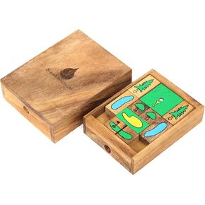 On The Greens: Sliding Block Klotski Brain Teaser Wooden Puzzle Gift Idea for Golfers - Sliding Puzzle from SiamMandalay with SM Gift Box(Pictured)