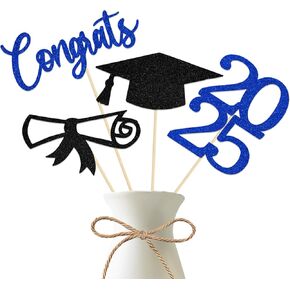 2025 Graduation Centerpiece Sticks,Class of 2025 Table Toppers for Graduation Decorations,Graduation Party Centerpieces for Tables 12 Pieces Blue Black