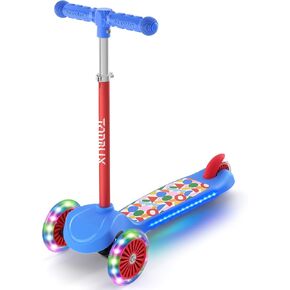 TONBUX Kids Scooter for Ages 3-5, Toddler Scooter with Light-Up Deck and Wheels, Adjustable 4-Level Height 3-Wheel Scooter for Kids, Lean-to-Steer Design