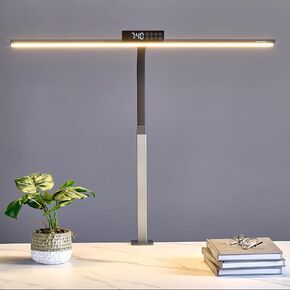 G Keni 3400 Lumen Architect Desk Lamp with Clock for Home Office, 31.5″ Ultra Bright Auto-Fill Brightness Desk Lamps with Timer, Adjustable Gooseneck Touch LED Light for Work/Study/Read (Clamp)