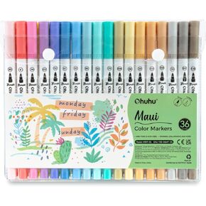 Ohuhu Skin Tone Markers 36 Colors: Dual Tip Brush and Fineliner Markers for Adult Coloring Water Based Art Skintone Marker Pens Set for Portrait Drawing Lettering Writing Calligraphy Journaling - Maui