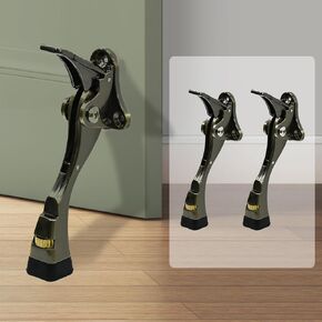 Kickdown Door Stopper, 2 Packs Door Holder to Keep Door Open,4 Inch One Touch Semi-Automatic Satin Nickel Doors Stoppers,Adjustable Height and Rubber Tip,Heavy Duty Door Stop,Door Holder(Bronze).