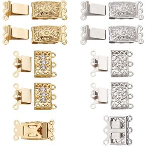Pandahall 20 Sets Brass Multi-Strand Box Clasps 2 Styles 3-Strand Rectangle Filigree Flower Connector Clasps for Jewelry Making Bracelets Necklaces DIY