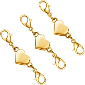 925 Sterling Silver Heart Magnetic Clasp, Double Lobster Closure for Necklace Bracelet, Jewelry Making Connector (3gold+3silver)