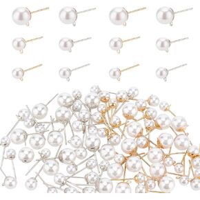 SUPERFINDINGS 84Pcs 3 Sizes Earring Posts with Loops Faux Pearl Posts Stud Earrings Acrylic Imitation Pearl Beads Ball Stud Earrings for DIY Earring Jewelry Making,Pin:0.8mm