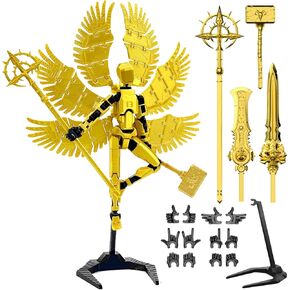 T13 Action Figure Already Assembled, Devil Wings Titan 13 Action Figure 3D Printed T13 Action Figures Set, T 13 Dummy Robo 13, Lucky 13, Dummy Gift for Collectors Desktop Decorations (Golden Angel)