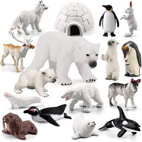 10PCS Mini Arctic Animals Toys Set Polar Animal Figurines Arctic Tundra Deer Toy Animal Small White Bear Arctic Fox Kids Diorama Birthday Gift