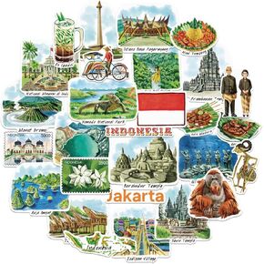Navy Peony Diverse Indonesia Travel Stickers (28pcs) - Jakarta, Indonesian-Themed Vacation Decals for Journals, Scrapbooks, Luggage