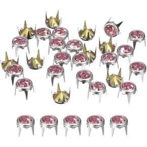 uxcell 120Pcs Rhinestone Stud Refills, 7mm/0.28" Rhinestone Claw Beads Nailhead, Rivets Metal Spikes Rivet Decorative for DIY Leather Craft Making Purse Clothing Shoes Belt, Silver Pink