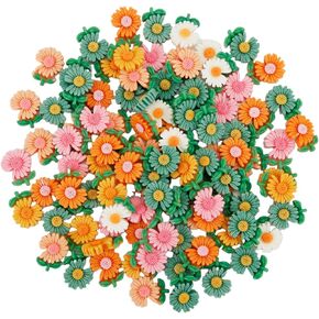 100pcs Resin Flower Daisy Slime Charms, Flatback Flower Charms 6 Colors Daisy Floral Cabochons Resin Charms for Crafts Jewelry Making Scrapbooking Embellishments Hair Accessories for Phone Case