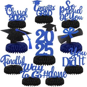 10 PCS CRAGUTION DECREATIONS CLASS 2025 ، TABLE GLITTER CENGENT CENTERSEDES Honeycomb ، تهنئة Decor Toppers Toppers Decor لعام 2025 تهانينا لوازم الحفلات (Black and Red)