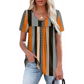 WEESO Womens T Shirts Short Sleeve Pleated Dressy Casual V Neck Summer Tops Blouses