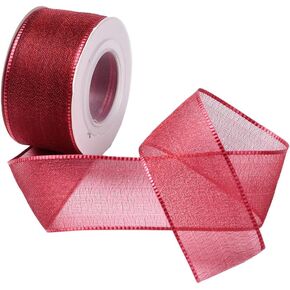 1 Inch Light Pink Sheer Chiffon Ribbon Organza Mesh Clear Ribbon Transparent Sheer Fabric Ribbons Wired Bulk Roll with Spool for Sewing Making Crafts Gift Wrapping Flower Bouquet DIY Supply