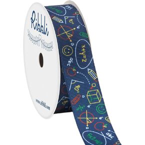 Ribbli Grosgrain Back to School Chalkboard Craft Ribbon,7/8-Inch,10-Yard Spool, Dark Blue/Yellow/Red/Green/White,Use for Teacher Appreciation Gift,School Decoration,Wreath,Gift Wrapping